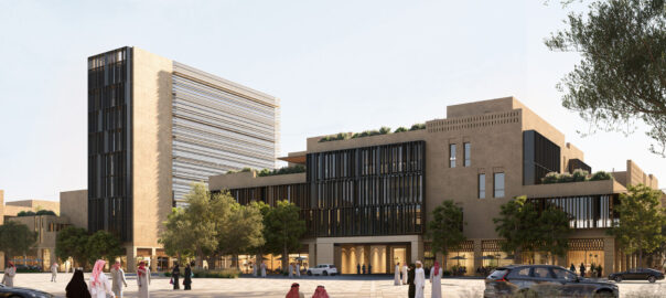 3D renders of the facade of a building in the commercial center of the King Salman Park