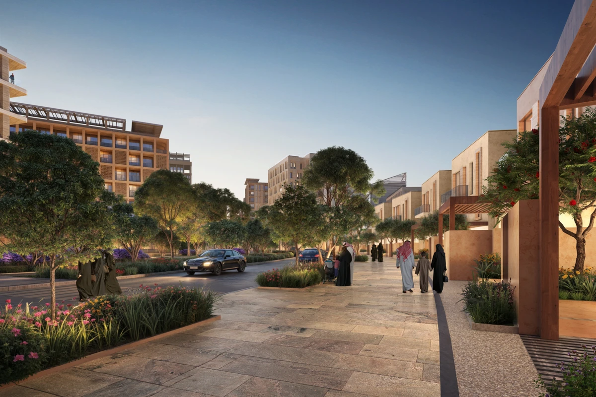 Street view render by Chapman Taylor of the Enar project in Riyadh